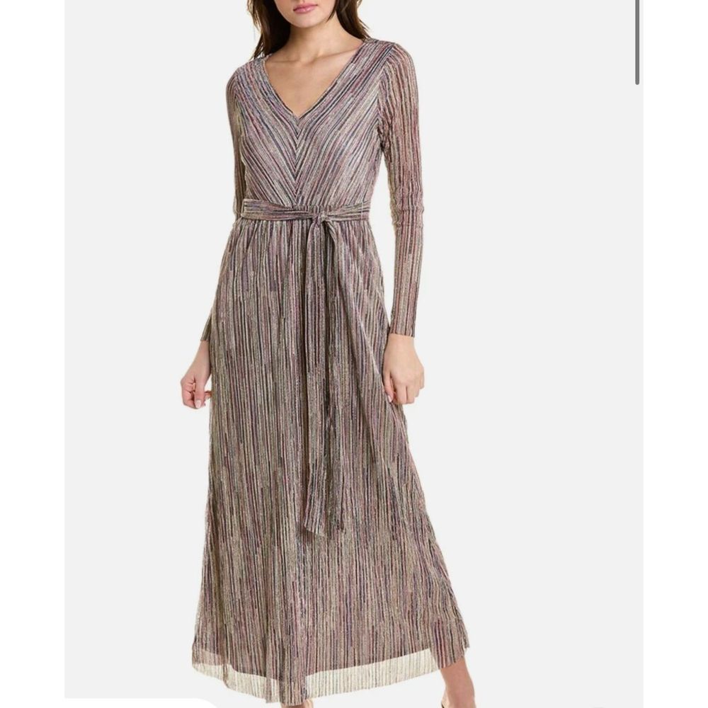 Ann Klein Metallic Long Sleeve Maxi Dress